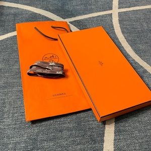 Hermes shopping bag, scarf box, and ribbon